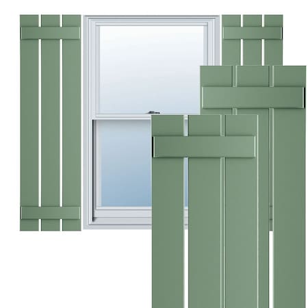 True Fit PVC, Three Board Spaced Board-n-Batten Shutters, Track Green, 17 1/8W X 32H